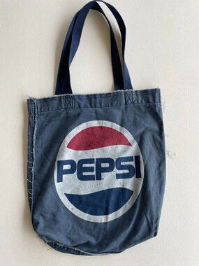 Vintage Pepsi Logo Canvas Tote Bag Blue Reusable Grocery Beach Shopper Bag